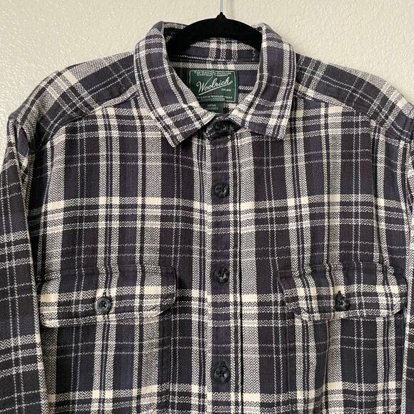 Vintage Woolrich Shirt Mens Large Black Plaid Flannel Elbow Patches Heavyweight - Picture 4 of 12
